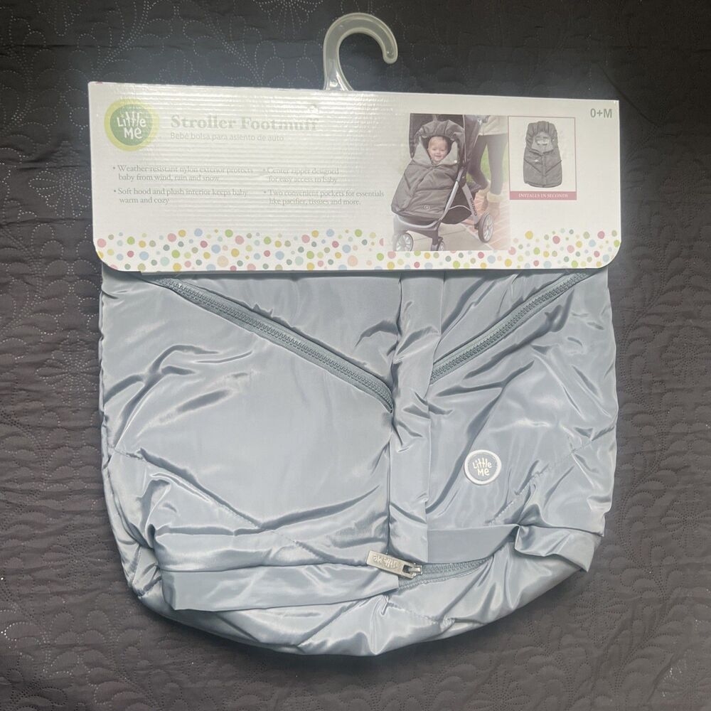 Little Me Stroller Footmuff Gray Center Zipper Convenient Pockets Soft Hood NWT